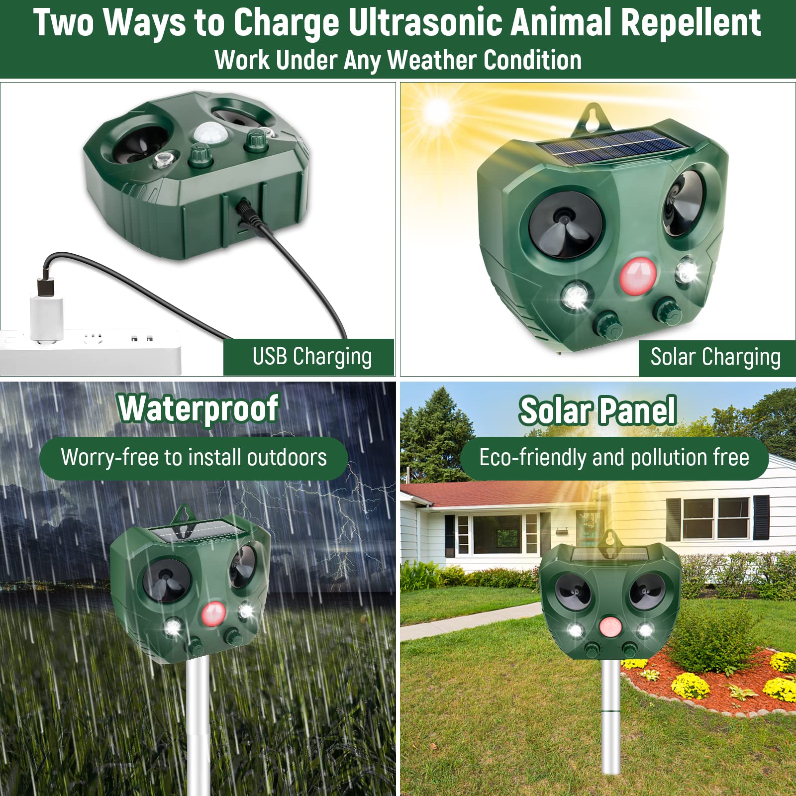 Solar Ultrasonic Animal Repeller,2024 Upgrade Cat Repellent Outdoor,Solar Outdoor Animal Repeller Squirrels Repellent with Motion Sensor and Flashing Lights,Dog Repellent,Repel Raccoon,Skunk,Squirrels