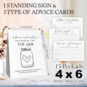 Advice & Wishes Card Kit - 1 Standing Sign & 3 Type Of Advice Cards (15Pcs Each) For Newlyweds, Engagement, Bride & Groom, Date Night Cards, Love Is A Journey, Wedding Party Supplies (White) - C01