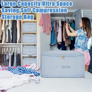 Ultra Space Saving Self Compression Organizer,Comforter Storage Bag,Self Compression Moving Organizer Bags for Comforters,Quilts,Blankets,Bedding Storage (Blue,X-L-52 * 42 * 60cm)