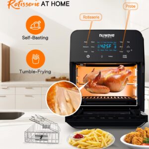 Nuwave Brio 15.5Qt Air Fryer Toaster Oven & Rotisserie Kit, 2024 New Advanced Turbo Convection Tech, Healthy PFAS Free, Max Even & Crisp, Powerful 1800W, 50-425°F, 150 Presets, Smart Probe, 4 Rack