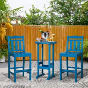 nalone Outdoor Bar Stools Set of 2, HDPE Tall Adirondack Chairs Bar Chairs, Weather Resistance Bar Height Chair for Balcony, Garden, Yard, Backyard (Navy Blue, Bar Chairs Set of 2)