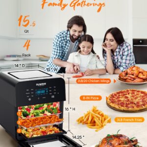 Nuwave Brio 15.5Qt Air Fryer Toaster Oven & Rotisserie Kit, 2024 New Advanced Turbo Convection Tech, Healthy PFAS Free, Max Even & Crisp, Powerful 1800W, 50-425°F, 150 Presets, Smart Probe, 4 Rack