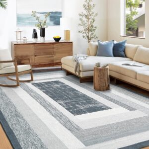 area rug 8x10 washable rug for living room non slip mid-century modern rugs ultra soft bedroom rugs low pile no-shedding contemporary indoor carpet for kitchen dinning room home office, grey