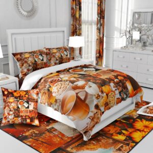 Feelyou Fall Pumpkin Bedding Set Halloween Themed Comforter Set Boys Girls Autumn Maple Leaves Decor Comforter Microfiber Pumpkin Fall Festival Duvet Set Bedroom Quilt Set Twin Size