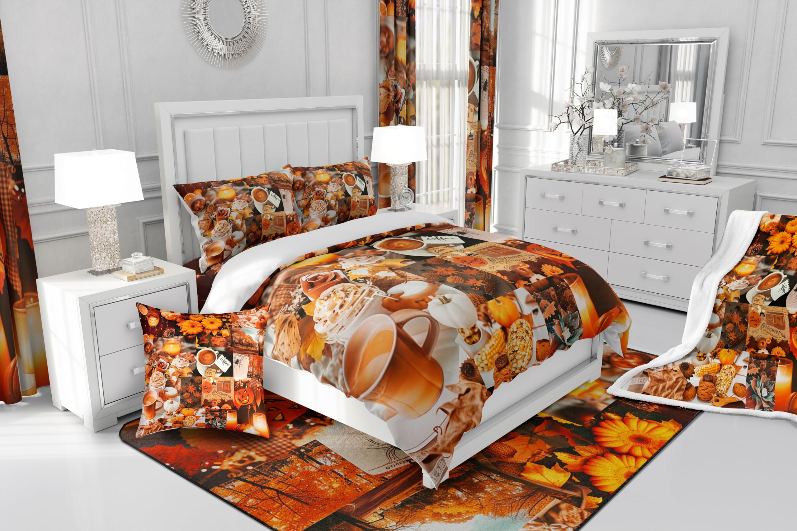 Feelyou Fall Pumpkin Bedding Set Halloween Themed Comforter Set Boys Girls Autumn Maple Leaves Decor Comforter Microfiber Pumpkin Fall Festival Duvet Set Bedroom Quilt Set Twin Size