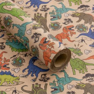 ruspepa kraft wrapping paper roll - mini roll - colorful dinosaur design great for kids' birthday, boys' birthday party and more - 17 inches x 16.5 feet