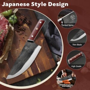 TAN REN 8 Inch Cleaver Knife and 8 Inch Butcher Knife for Meat Cutting, High Carbon Steel Boning Knife, Full Tang Meat Cleaver Knife for Home Kitchen