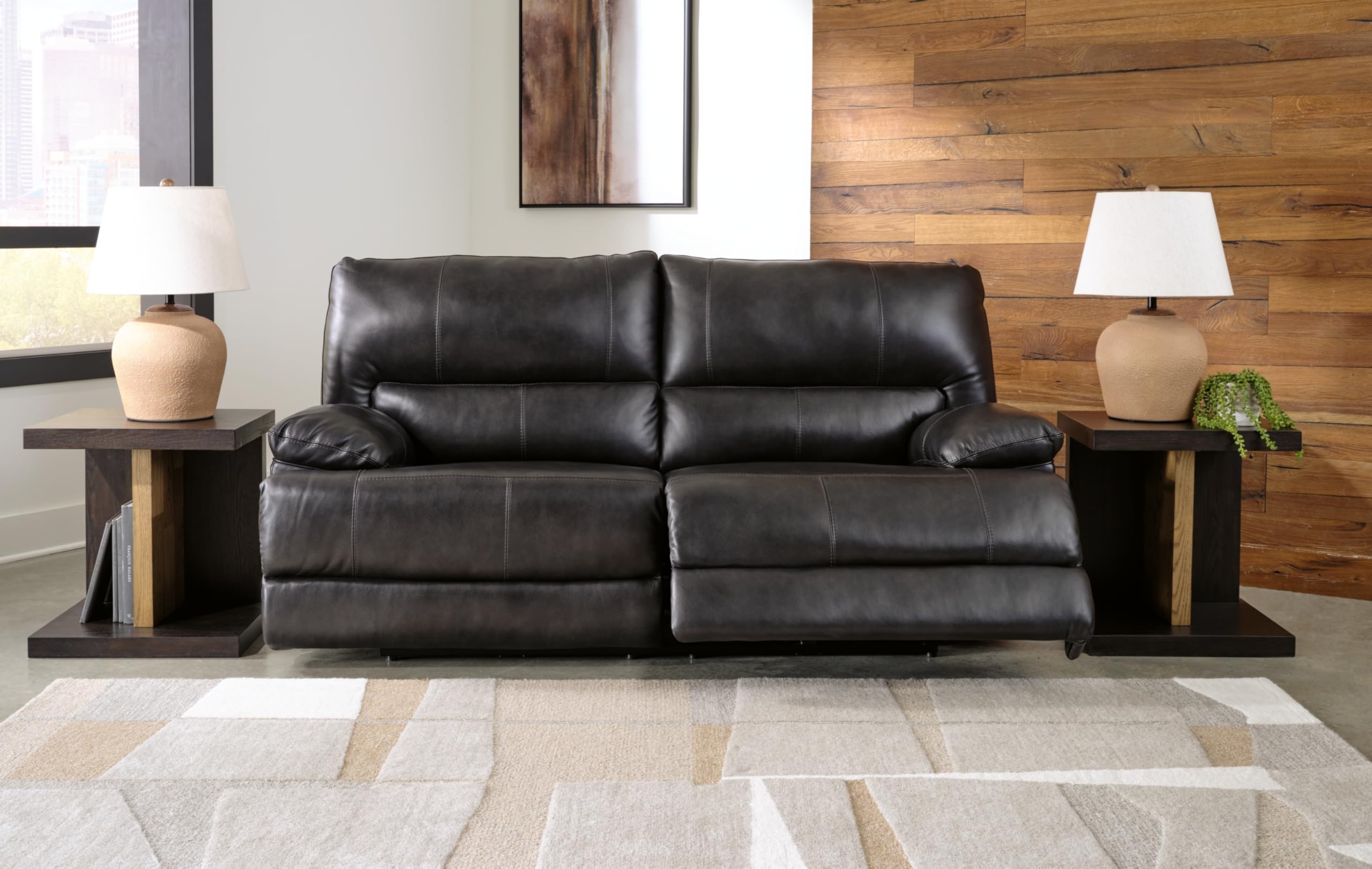 Signature Design by Ashley Mountainous Modern Leather Match Wall Hugger Power Reclining Sofa with Adjustable Headrest and USB Ports, Black