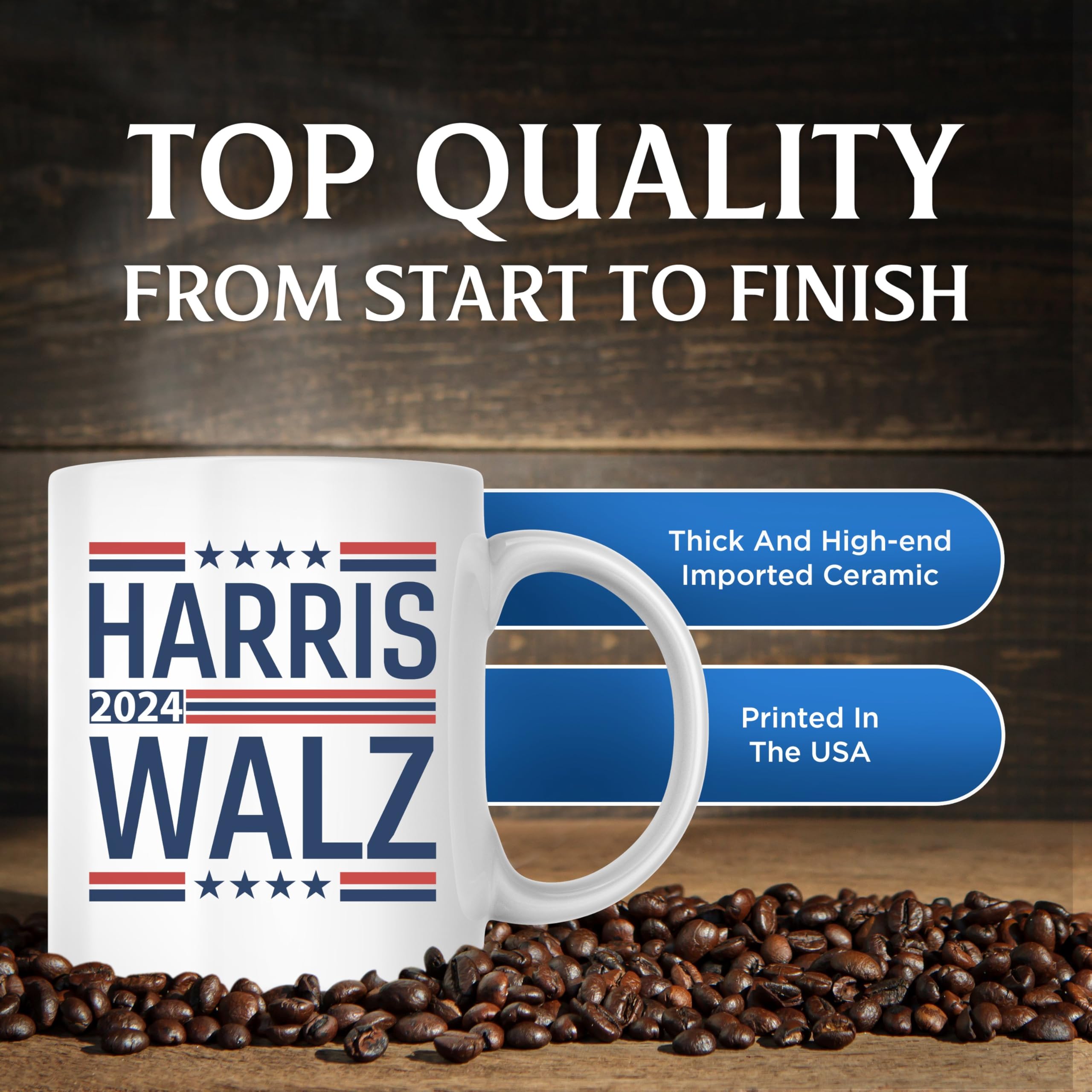 Bliss Monkey Co. Harris Walz 2024 Coffee Mug - Kamala Harris and Tim Walz Waltz '24 Election - 11 Ounce Coffee Cup - Premium Quality Ceramic - HWM005