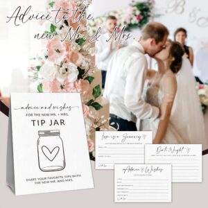 Advice & Wishes Card Kit - 1 Standing Sign & 3 Type Of Advice Cards (15Pcs Each) For Newlyweds, Engagement, Bride & Groom, Date Night Cards, Love Is A Journey, Wedding Party Supplies (White) - C01