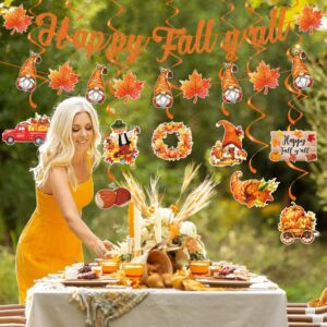 Happy Fall Y'all Decorations, Fall Party Decorations Supplies Glitter Happy Fall Y'all Banner, Pumpkin Maple Leaf Ceiling Hanging Swirls, Maple Garland for Fall Thanksgiving Day