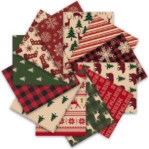 jarthenaamcs 12pcs christmas cotton fabric bundles 18 x 22 inch red green woodland fat quarters xmas sewing fabrics for diy craft party decor