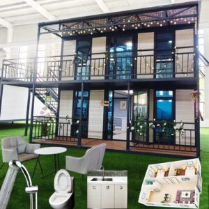 Duplex Villa Customizable Expandable Prefab House with 1 Container, Tiny Homes to Live in for Adults unfoldable Houses kit casas prefabricadas para Vivir Small Foldable kit Mobile Modular Guest House