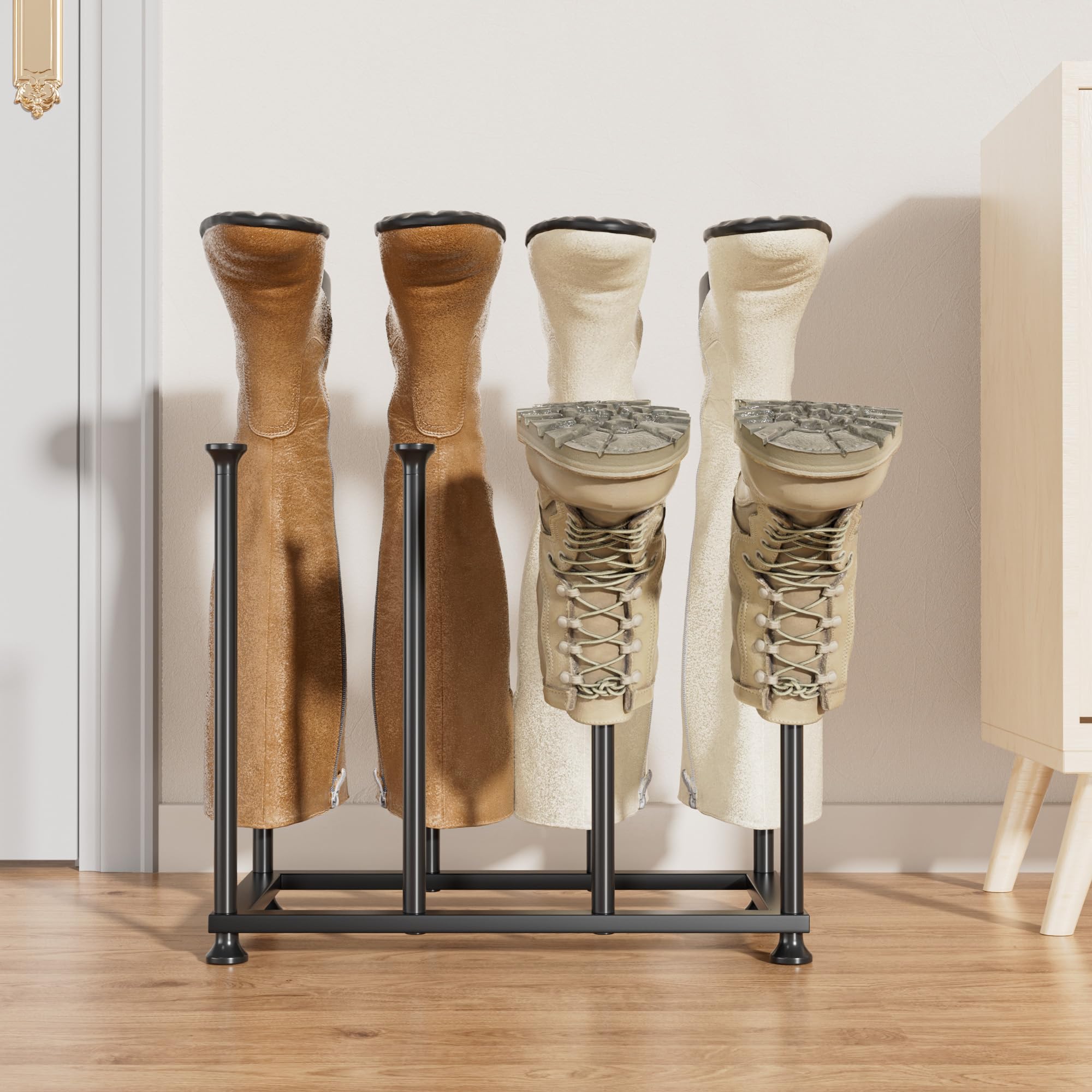 Freestanding Boot Rack Organizer Tall Boots - Vertical Shoe Storage Organizer for 4 Pairs, Prevents Creases & Sagging, Space-Saving Design for Entryways, Closets, Bedroom, Patio Outdoor, Hallway