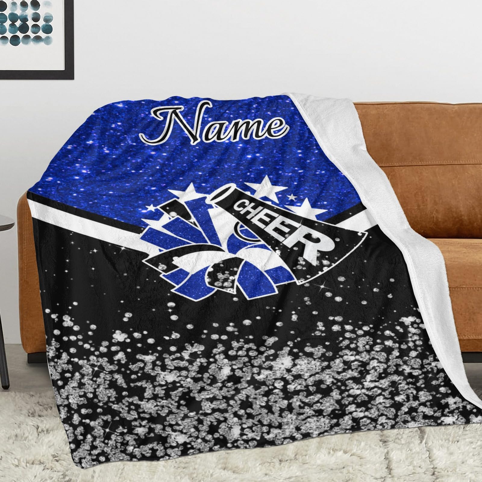 Caichenyz Personalized Cheer Cheerleader Navy Blue Blanket with Name Cheer Gifts 50x60inch Blanket for Teen Child Girls Cheerleader Gifts for Birthday Christmas