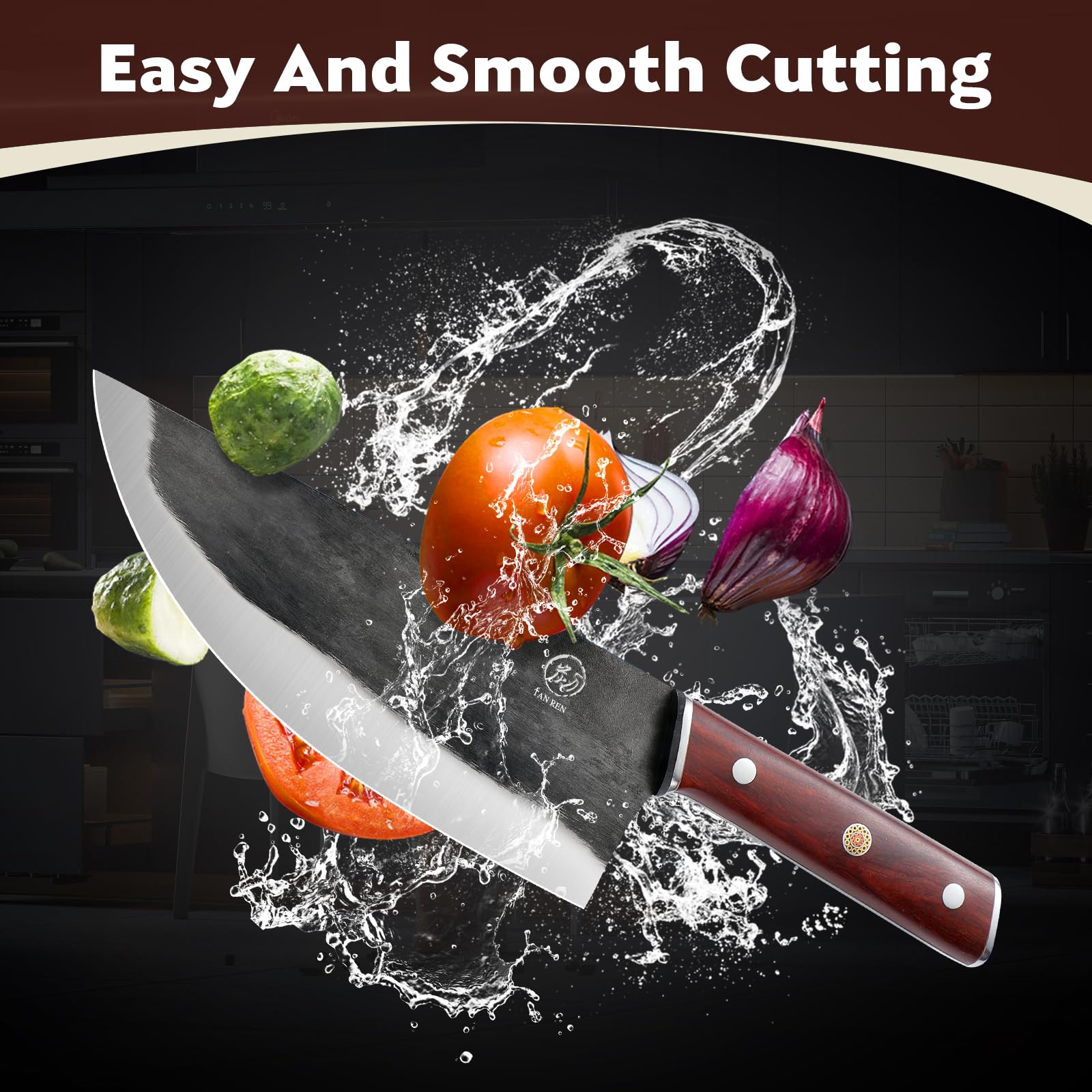 TAN REN 8 Inch Cleaver Knife and 8 Inch Butcher Knife for Meat Cutting, High Carbon Steel Boning Knife, Full Tang Meat Cleaver Knife for Home Kitchen