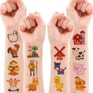 100 PCS Farm Barnyard Animal Temporary Tattoos Sticker One 1st First Two 2nd Farm Birthday Decorations Party Supplies Favors Gift Boys Girls Farmhouse Tractor Cow Pig Horse Tattoo School Reward Themed