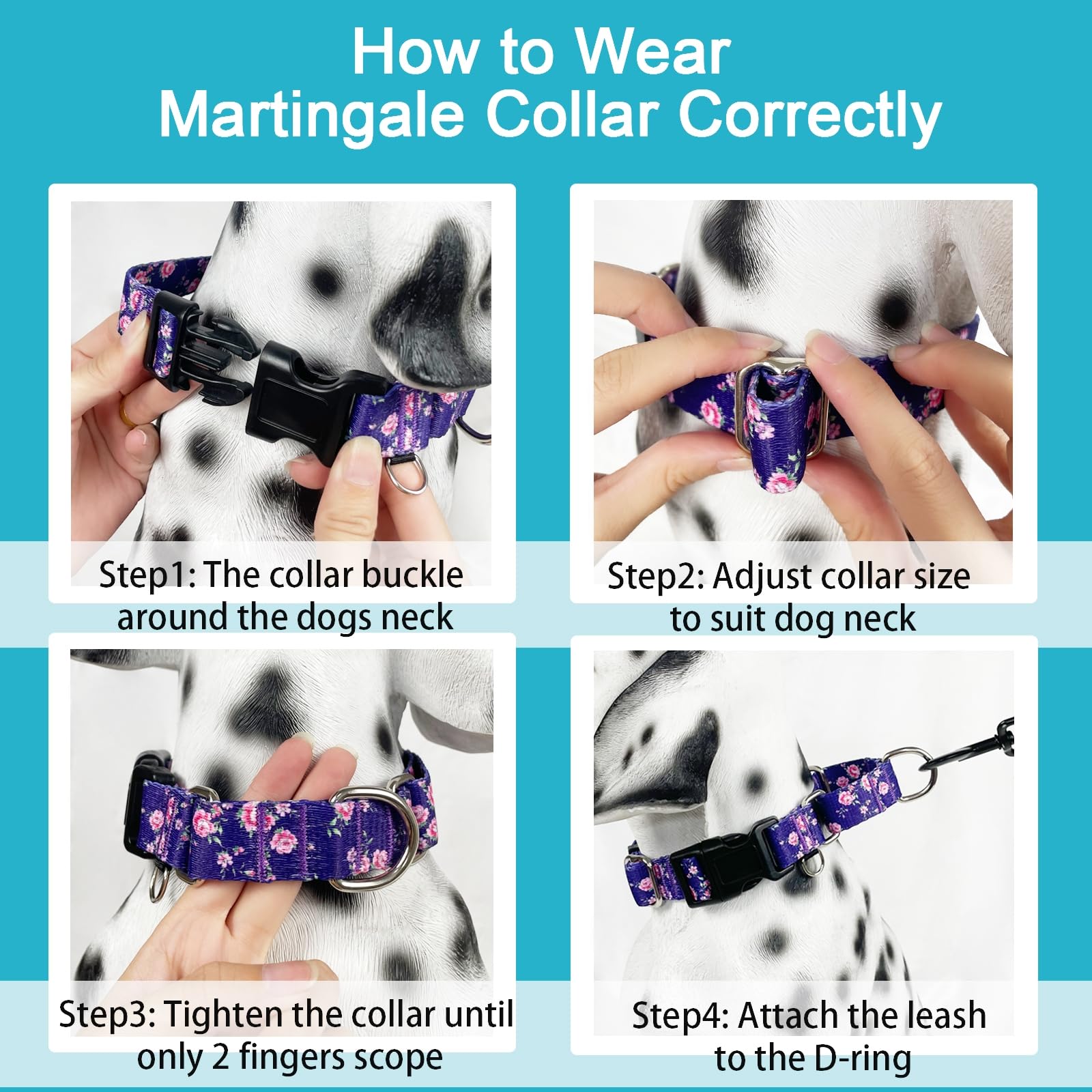 Fidohug Martingale Collar for Dogs with Buckle Floral Dog Collar Girl Female Soft Nylon Dog Collars for Small Medium Large Dogs (Purple Flower, S)