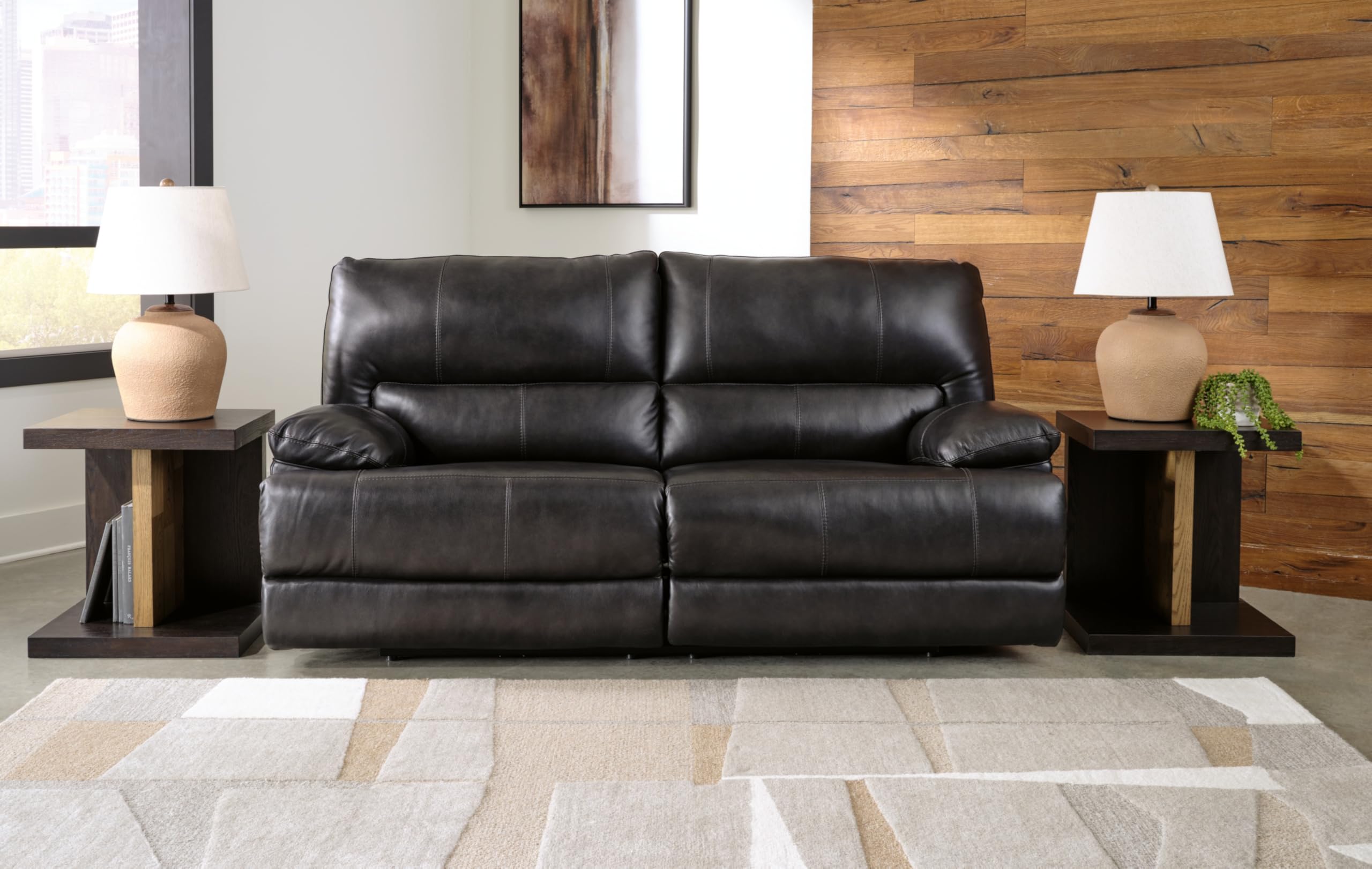 Signature Design by Ashley Mountainous Modern Leather Match Wall Hugger Power Reclining Sofa with Adjustable Headrest and USB Ports, Black