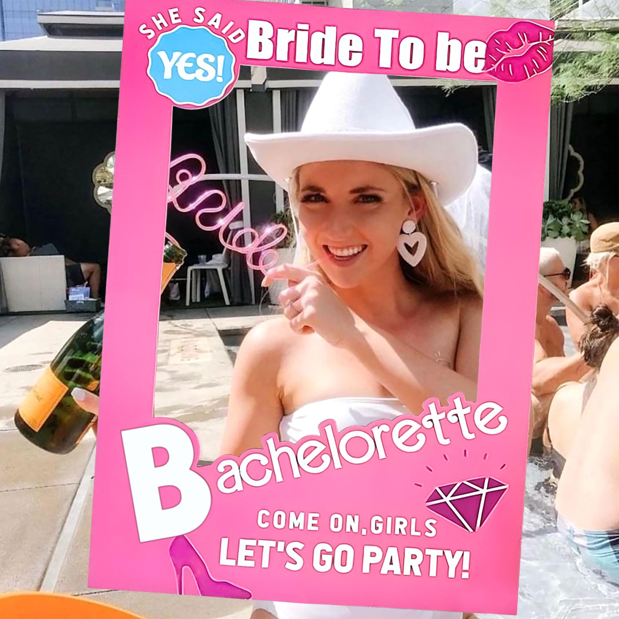 JeVenis Lets Go Party Bachelorette Photo Booth Props Hot Pink Girl Bachelorette Party Supplies for Bachelorette Bridal Shower Party Supplies