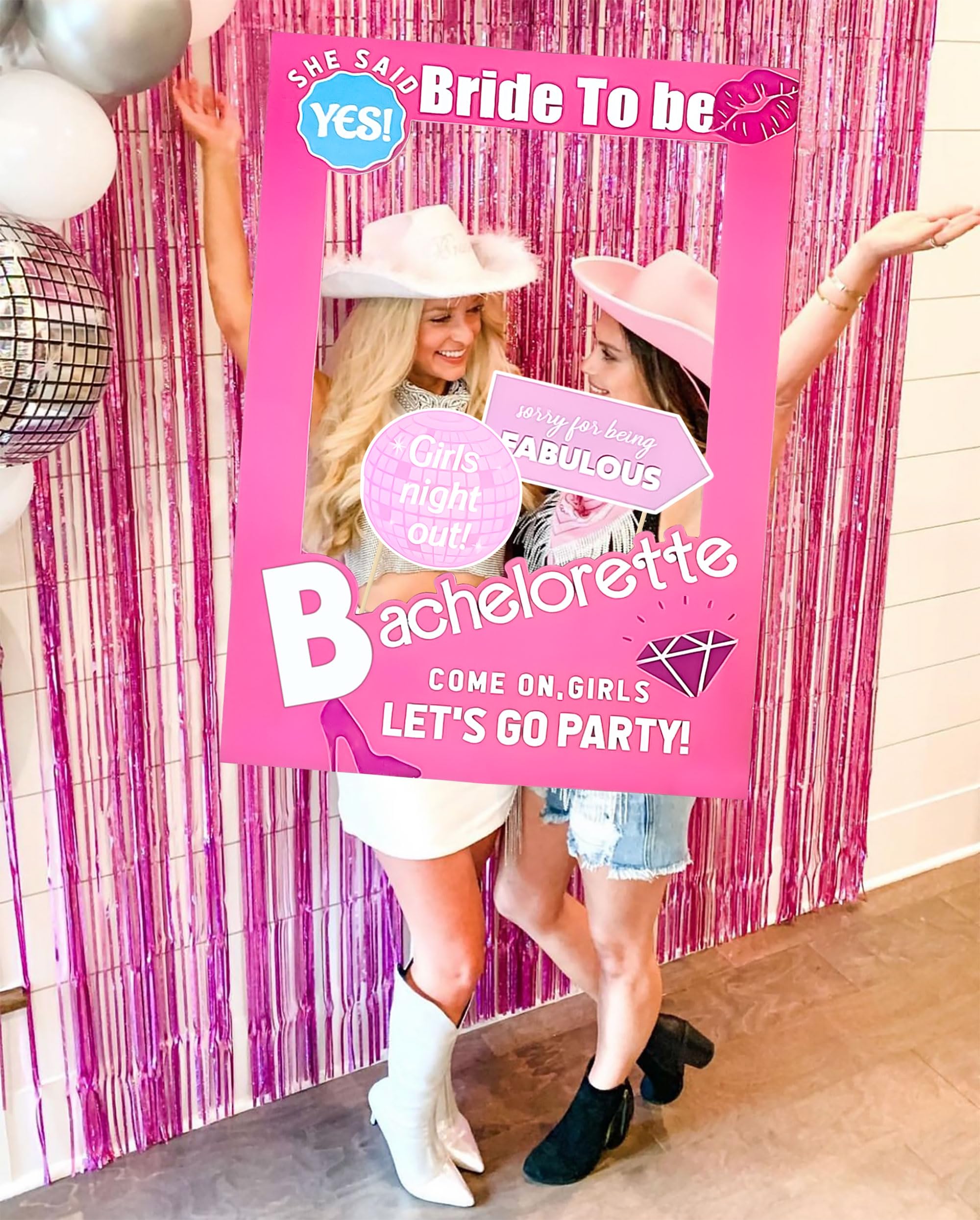 JeVenis Lets Go Party Bachelorette Photo Booth Props Hot Pink Girl Bachelorette Party Supplies for Bachelorette Bridal Shower Party Supplies