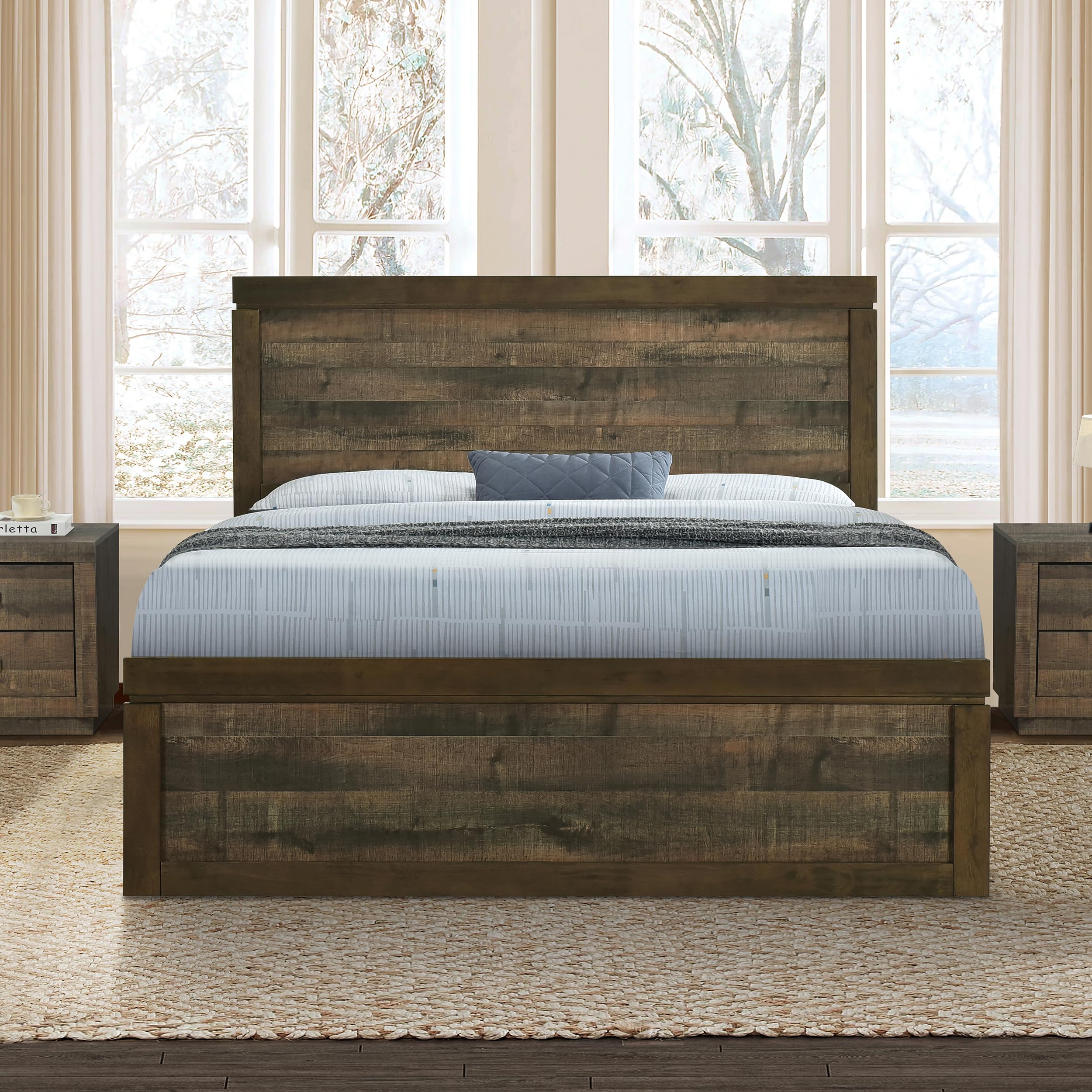 RuiSiSi Farmhouse Full Bed Frame with 47.9” Headboard and Footboard Wood Platform Bed with 10 Wooden Slats for Bedroom