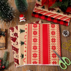 JarThenaAMCS 12Pcs Christmas Cotton Fabric Bundles 18 x 22 Inch Red Green Woodland Fat Quarters Xmas Sewing Fabrics for DIY Craft Party Decor