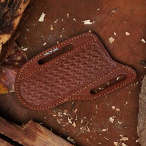 GLADIATOR KNIVES Leather Knife Sheath for Belt, Slanted Pancake Style, Tooled Leather, Cowboy Bull Cutter Cover, Cross Draw, 100% Real Leather (BROWN)