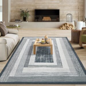 Area Rug 8x10 Washable Rug for Living Room Non Slip Mid-Century Modern Rugs Ultra Soft Bedroom Rugs Low Pile No-Shedding Contemporary Indoor Carpet for Kitchen Dinning Room Home Office, Grey