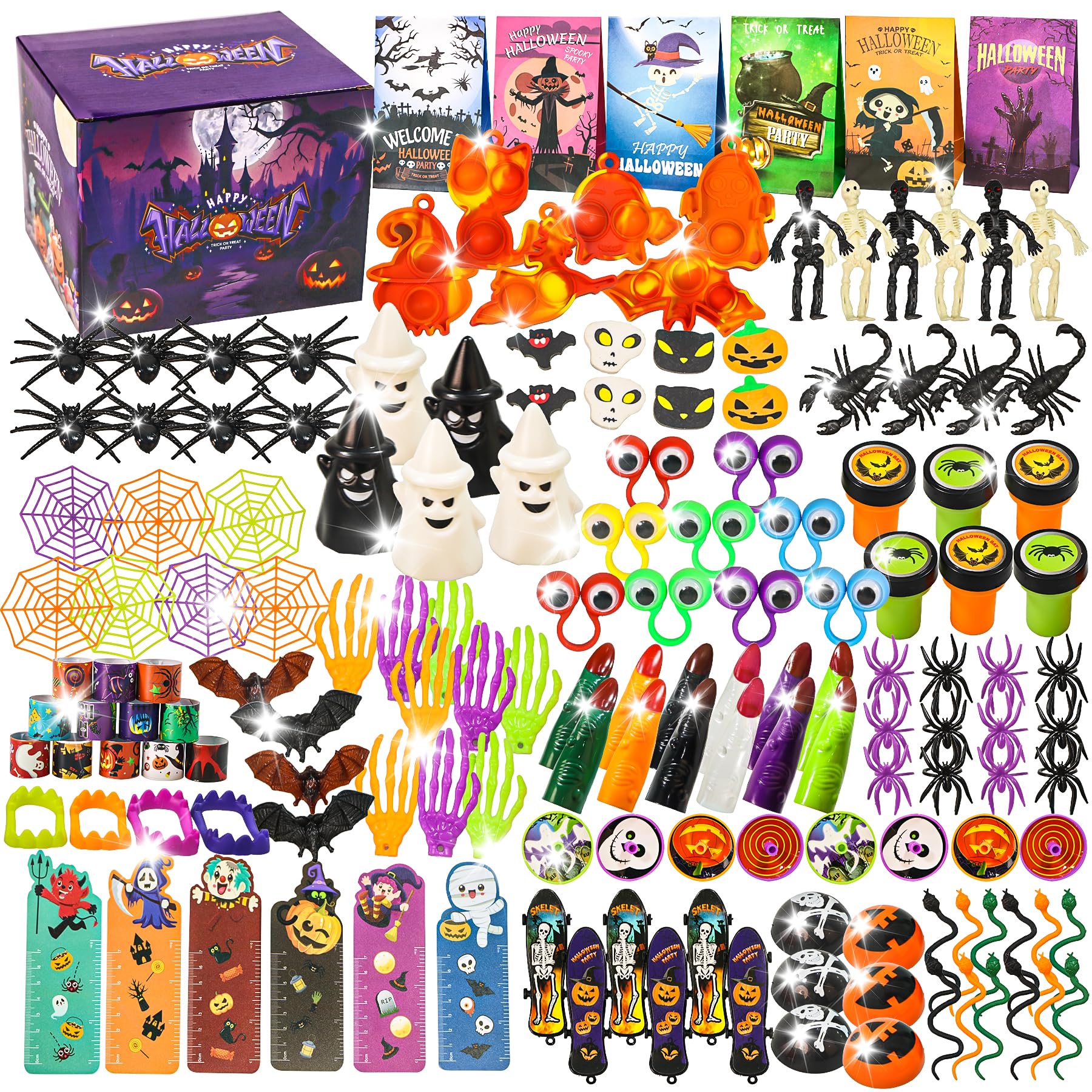 306 PCS Halloween Party Favors Bulk, Halloween Goodie Bags Fillers for Trick or Treat, Fidget Toys Bulk, Halloween Treats Non Candy Carnival Treasure Box Classroom School Kids Adults Prizes Gifts