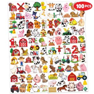 100 PCS Farm Barnyard Animal Temporary Tattoos Sticker One 1st First Two 2nd Farm Birthday Decorations Party Supplies Favors Gift Boys Girls Farmhouse Tractor Cow Pig Horse Tattoo School Reward Themed