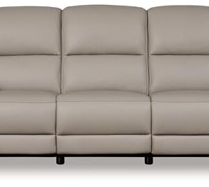 Signature Design by Ashley Mercomatic Casual Leather Match Wall Hugger Power Reclining Sofa with Adjustable Headrest and USB Ports, Light Gray