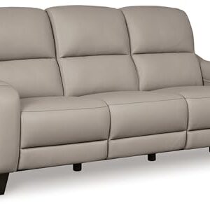 Signature Design by Ashley Mercomatic Casual Leather Match Wall Hugger Power Reclining Sofa with Adjustable Headrest and USB Ports, Light Gray