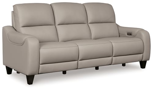 Signature Design by Ashley Mercomatic Casual Leather Match Wall Hugger Power Reclining Sofa with Adjustable Headrest and USB Ports, Light Gray