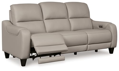 Signature Design by Ashley Mercomatic Casual Leather Match Wall Hugger Power Reclining Sofa with Adjustable Headrest and USB Ports, Light Gray