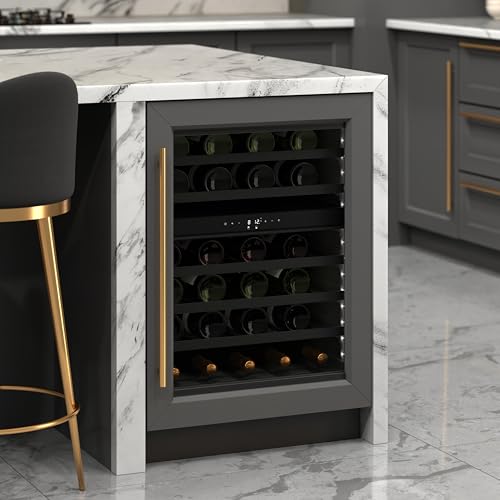 KoolMore KM-CW46DZ-BPR Reserve 24 in. Under-Counter Panel Ready Dual Zone Built-in Wine Cooler with Black Shelves and 45 Bottle Capacity