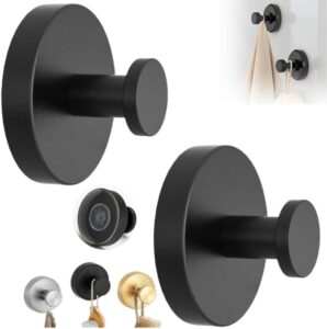 podafu luxe no-drill hooks, 2024 upgraded suction cup hooks, stainless steel waterproof suction cup hooks for shower, bathroom, hanging towels, mounting on glass shower doors, tile, mirrors (black)