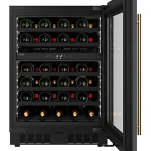 KoolMore KM-CW46DZ-BPR Reserve 24 in. Under-Counter Panel Ready Dual Zone Built-in Wine Cooler with Black Shelves and 45 Bottle Capacity