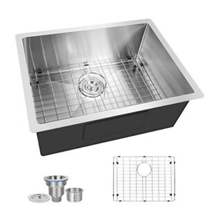 24-inch undermount workstation kitchen sink, 20 gauge single bowl stainless steel with accessories (pack of 3 built-in components), 24 inch, silver