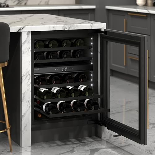 KoolMore KM-CW46DZ-BPR Reserve 24 in. Under-Counter Panel Ready Dual Zone Built-in Wine Cooler with Black Shelves and 45 Bottle Capacity