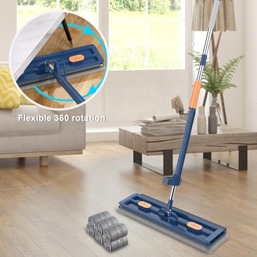 Karelwui Large Flat Mop for Floor Cleaning, Self Wringing Floor Mop with 6 Microfiber Pads,self Wringing mop, Stainless Steel, New Style Large Flat, Dust Wet Dry Mop for Tile/Marble/Laminate/Wooden