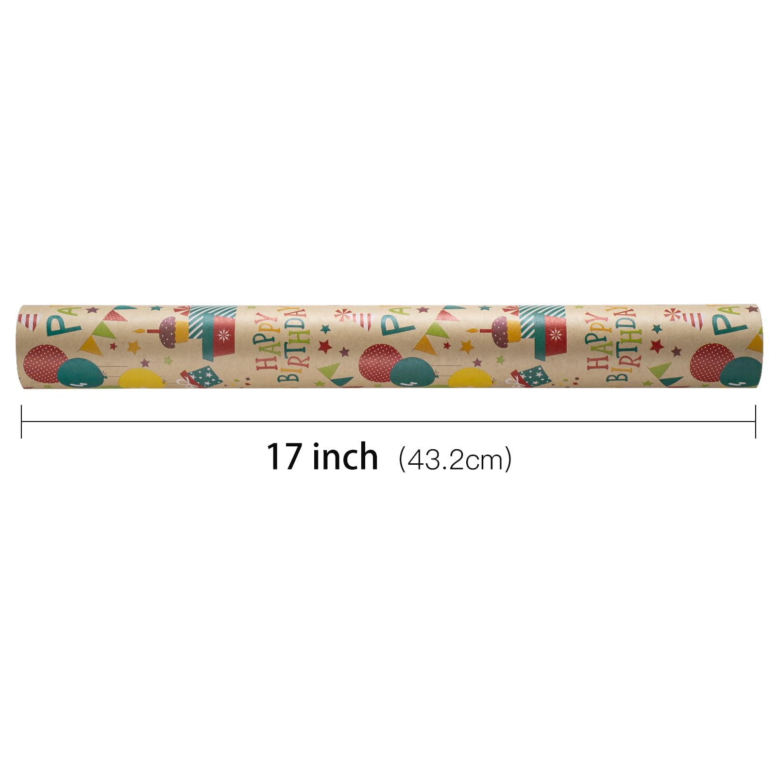 RUSPEPA Kraft Wrapping Paper Roll - Mini Roll - Colorful Happy Birthday Pattern Great for Birthday, Party, Baby Shower - 17 Inches X 32.8 Feet