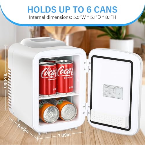 iPower Mini 4L/6 Cans Portable Small Refrigerator Cooler & Warmer Compact Fridge for Bedroom, Dorm, Office, Beverage, White