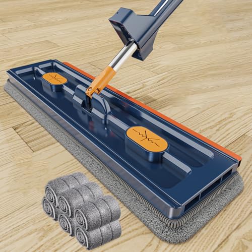 Karelwui Large Flat Mop for Floor Cleaning, Self Wringing Floor Mop with 6 Microfiber Pads,self Wringing mop, Stainless Steel, New Style Large Flat, Dust Wet Dry Mop for Tile/Marble/Laminate/Wooden