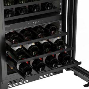 KoolMore KM-CW46DZ-BPR Reserve 24 in. Under-Counter Panel Ready Dual Zone Built-in Wine Cooler with Black Shelves and 45 Bottle Capacity