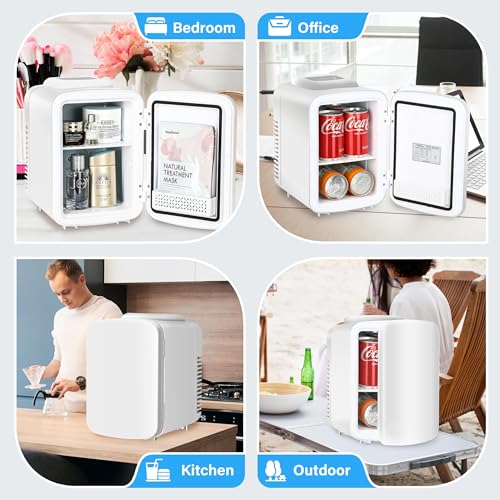 iPower Mini 4L/6 Cans Portable Small Refrigerator Cooler & Warmer Compact Fridge for Bedroom, Dorm, Office, Beverage, White