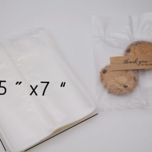 Cookie Bags 5"x7", 100Pcs Heat-sealable Frosted Semi Clear Cellophane Treat Bags Semi-Sealed