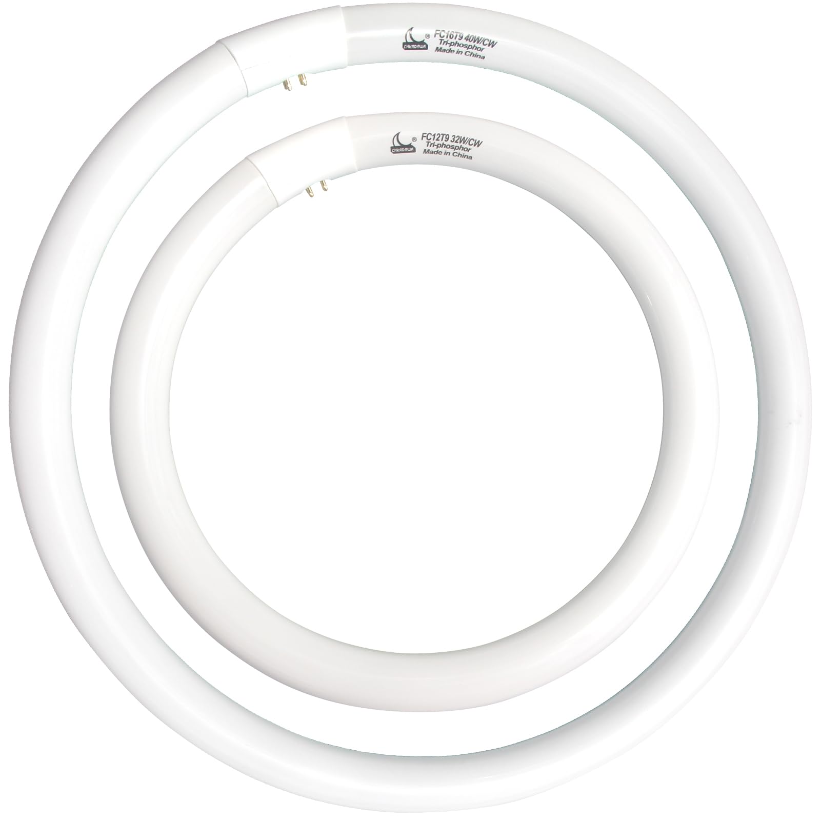 FC12T9/CW 32W and FC16T9/CW 40W Cool White Set, Round Fluorescent Light Bulb 12 inch T9 32 Watts & 16 inch 40 Watts Circular Bulb, Circline Kitchen and Bath Light Bulbs, 4100K, G10q 4 pin Prong