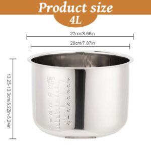 CurcKua Stainless Steel Rice Cooker Inner Pot Rice Cooker Stainless Steel Inner Pot 4L Stove Safe Polished Edged Rice Cooker Inner Pot with Scale ＆ 3-Ply Bottom for Rice Pot Rice Cooker