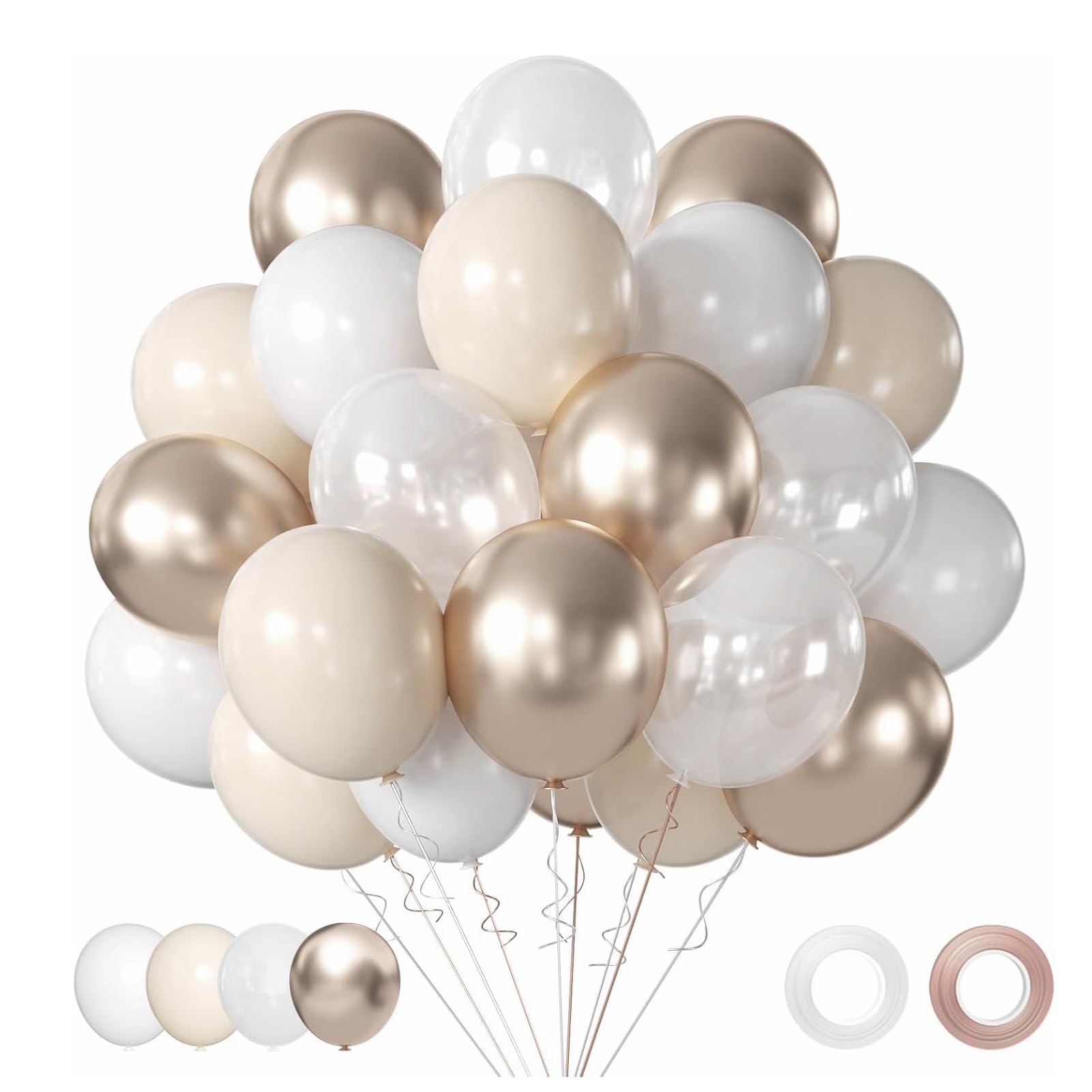 Sand White and Gold Balloons, 50PCS White and Metallic Champagne Gold Balloons 12 Inch Pearl White and Gold Latex Balloons for Birthday,Graduation,Baby Shower,Wedding Party Decorations